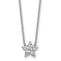 Sterling Silver RH Plated White Ice .01 Dia Textured Star Necklace