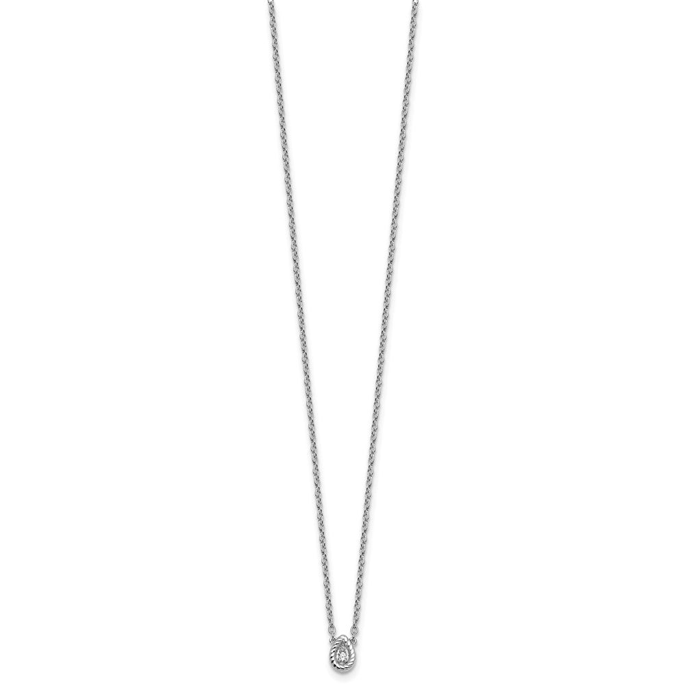 Sterling Silver RH Pltd White Ice .05 Dia Twisted Teardrop Necklace