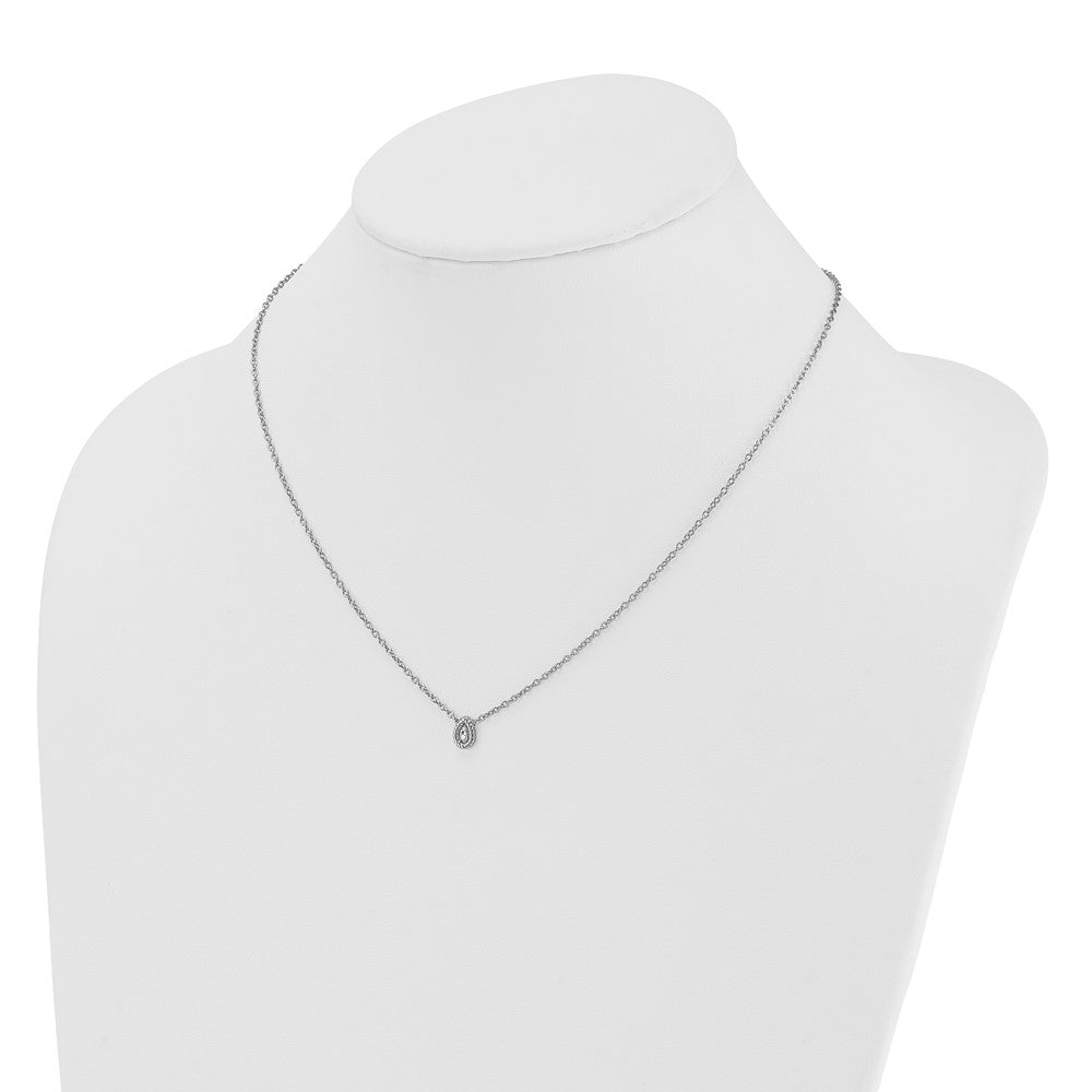 Sterling Silver RH Pltd White Ice .05 Dia Twisted Teardrop Necklace