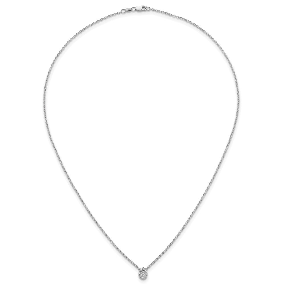 Sterling Silver RH Pltd White Ice .05 Dia Twisted Teardrop Necklace