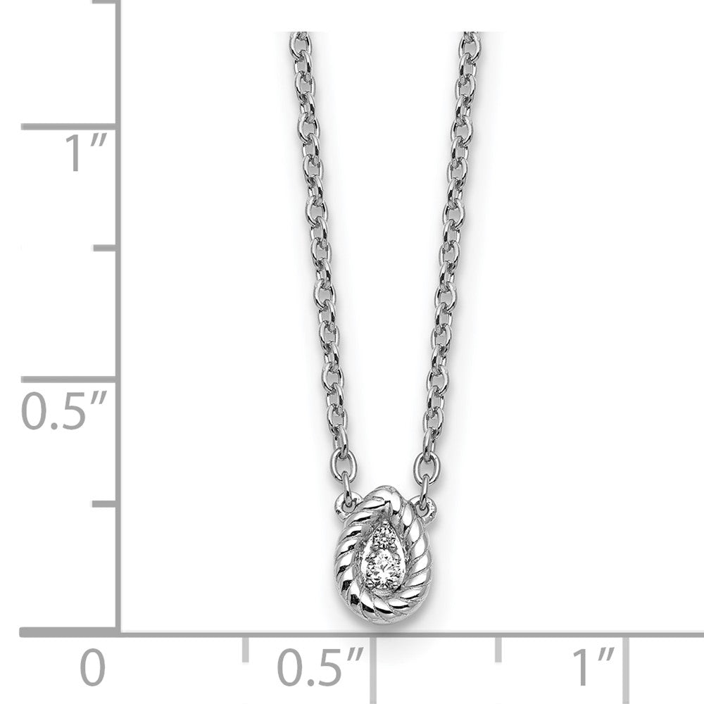 Sterling Silver RH Pltd White Ice .05 Dia Twisted Teardrop Necklace