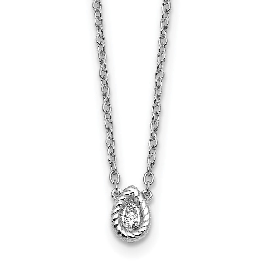 Sterling Silver RH Pltd White Ice .05 Dia Twisted Teardrop Necklace