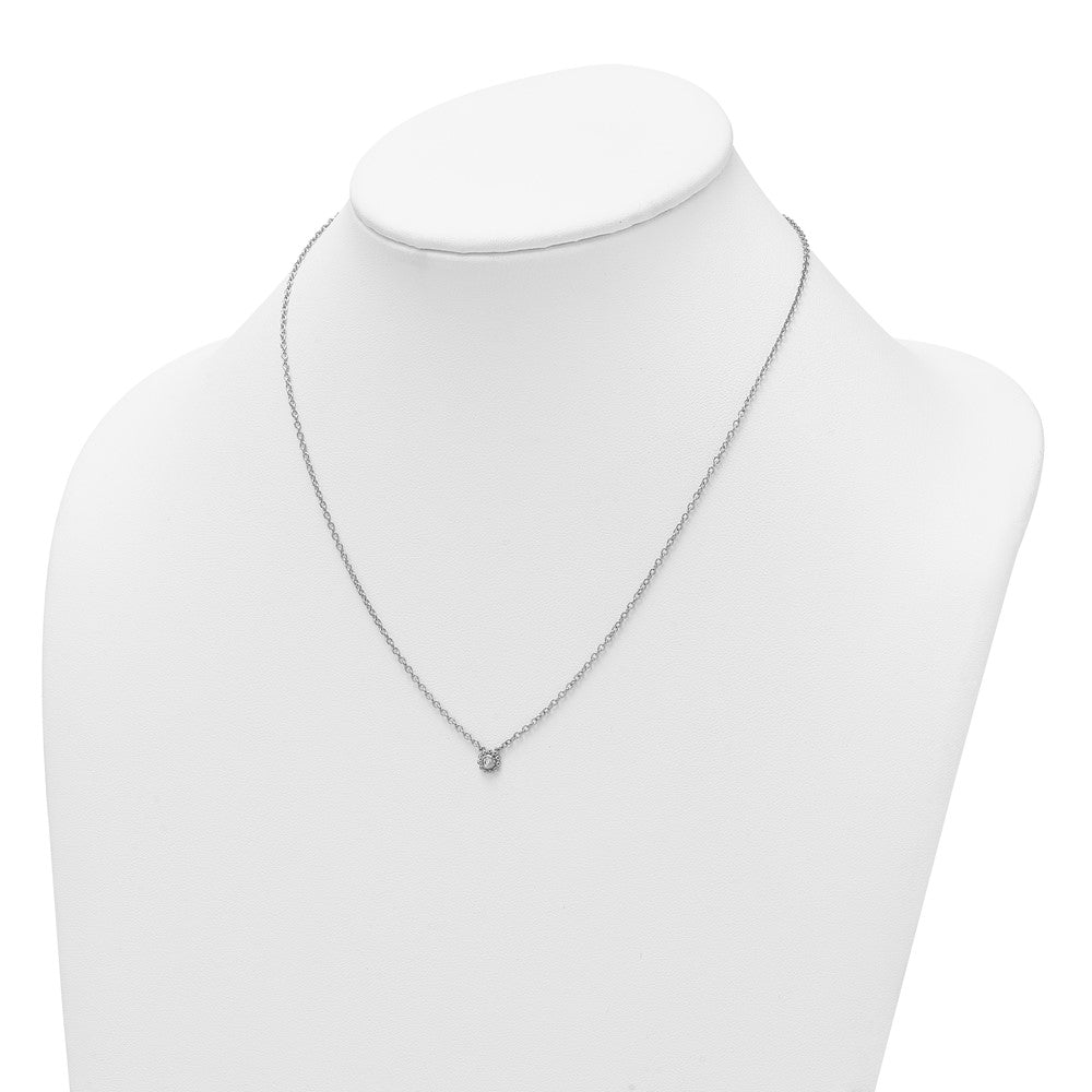 Sterling Silver RH Plated White Ice .05 Dia Beaded Circle Necklace