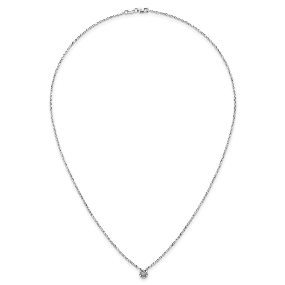 Sterling Silver RH Plated White Ice .05 Dia Beaded Circle Necklace