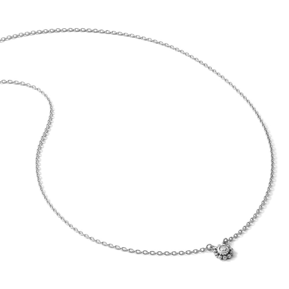 Sterling Silver RH Plated White Ice .05 Dia Beaded Circle Necklace