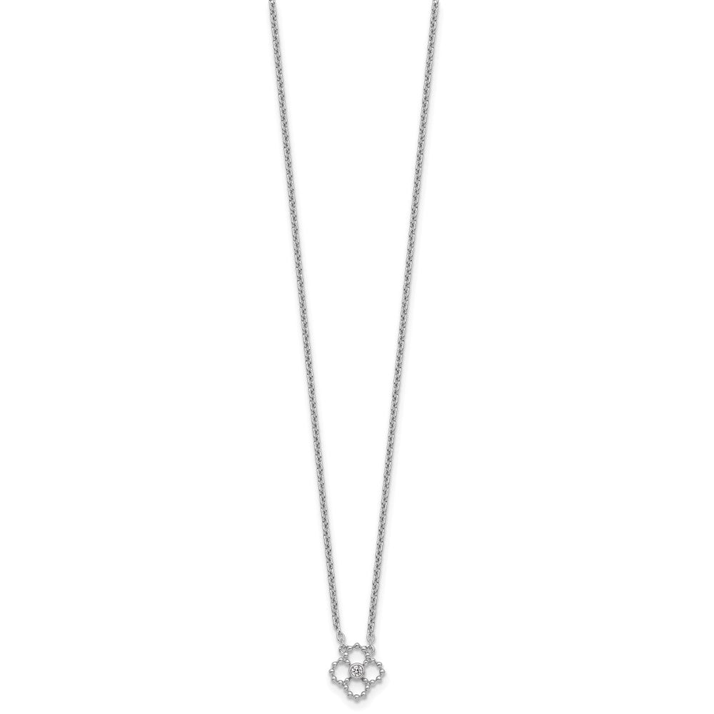 White Ice Sterling Silver RH Pltd .05 Dia Beaded Quatrefoil Necklace