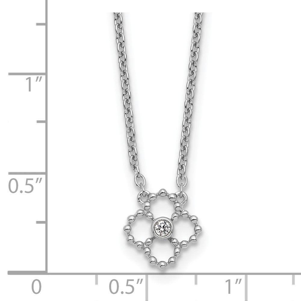 White Ice Sterling Silver RH Pltd .05 Dia Beaded Quatrefoil Necklace