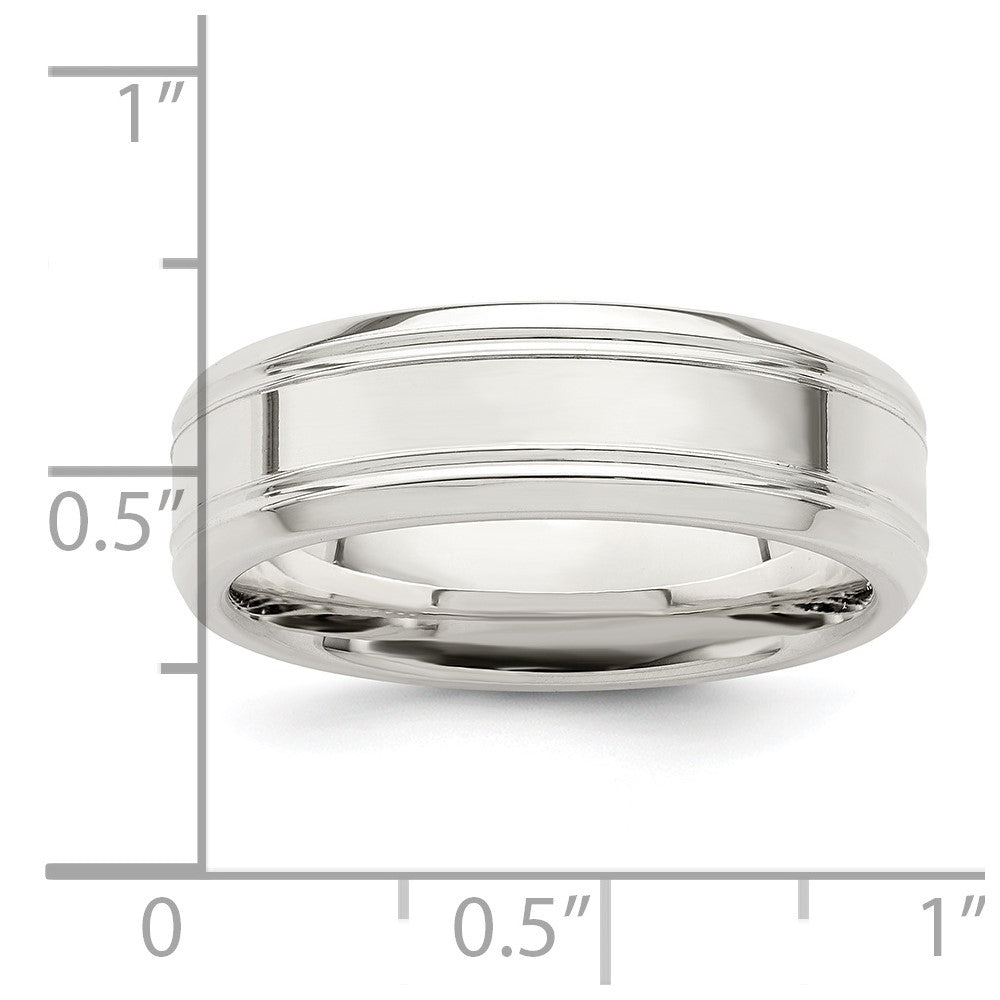 Sterling Silver 6mm Polished Grooved Band