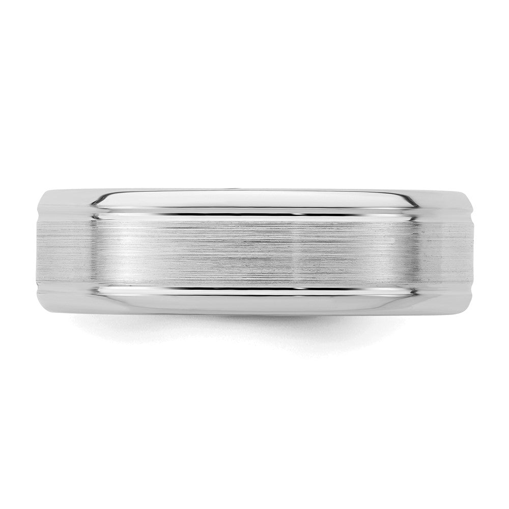 Sterling Silver Rhodium-plated 6mm Brushed Grooved Band