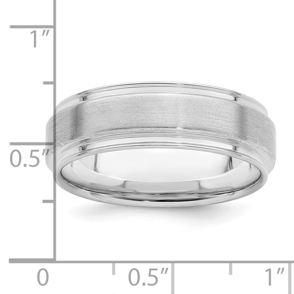 Sterling Silver Rhodium-plated 6mm Brushed Grooved Band