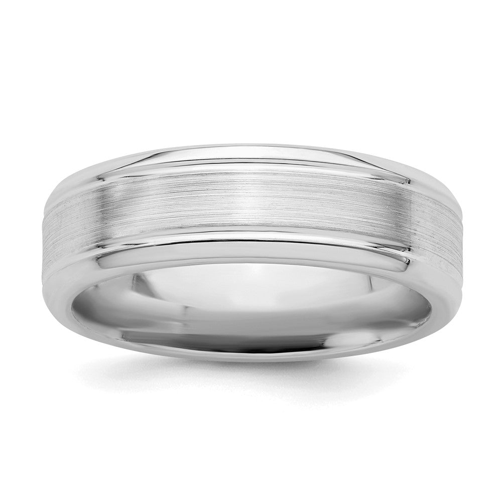 Sterling Silver Rhodium-plated 6mm Brushed Grooved Band