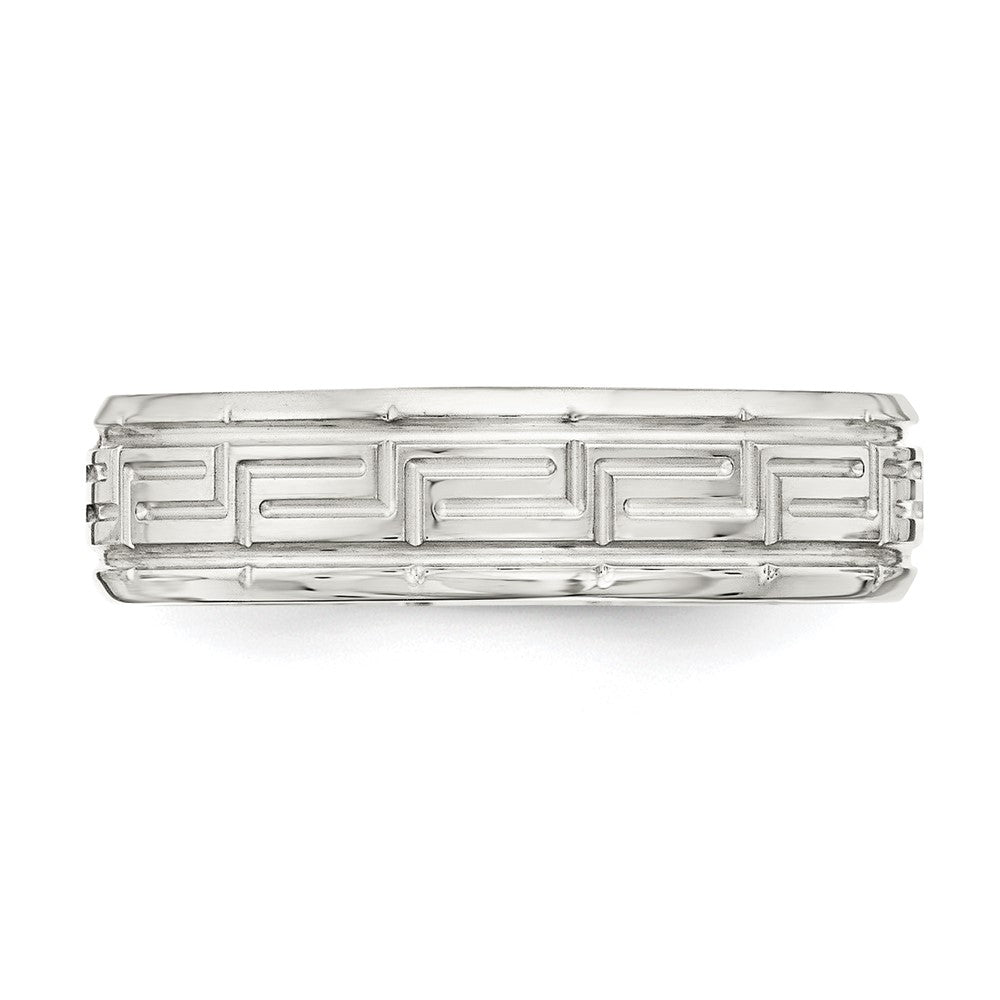 Sterling Silver 6mm Polished Greek Key Flat Band