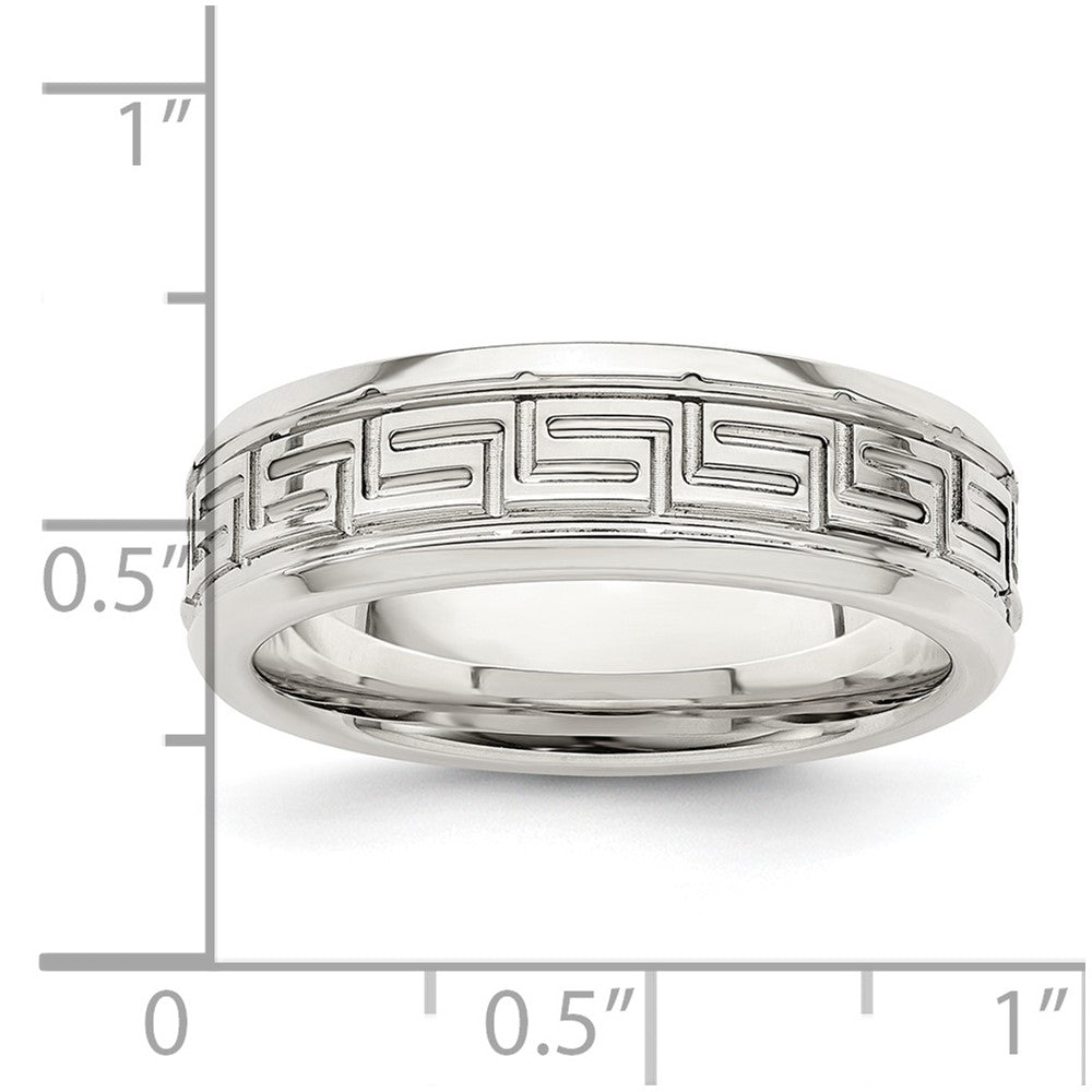 Sterling Silver 6mm Polished Greek Key Flat Band