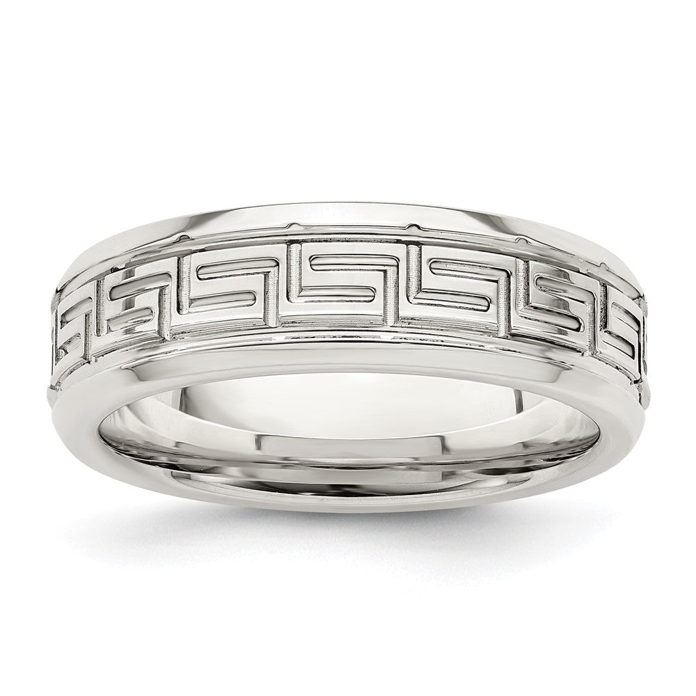 Sterling Silver 6mm Polished Greek Key Flat Band