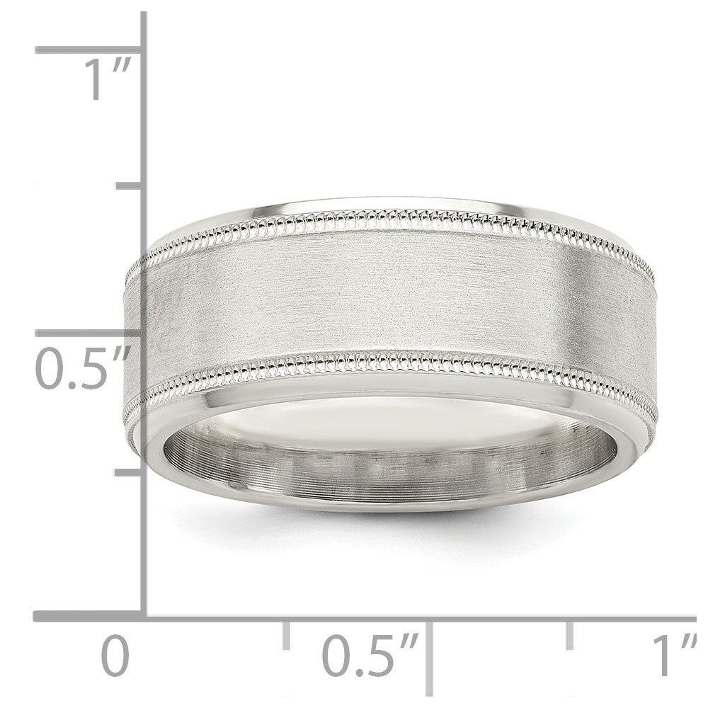 Sterling Silver 8mm Brushed Milgrain Band