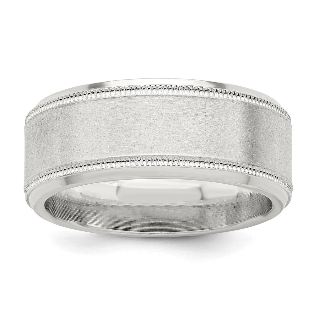 Sterling Silver 8mm Brushed Milgrain Band