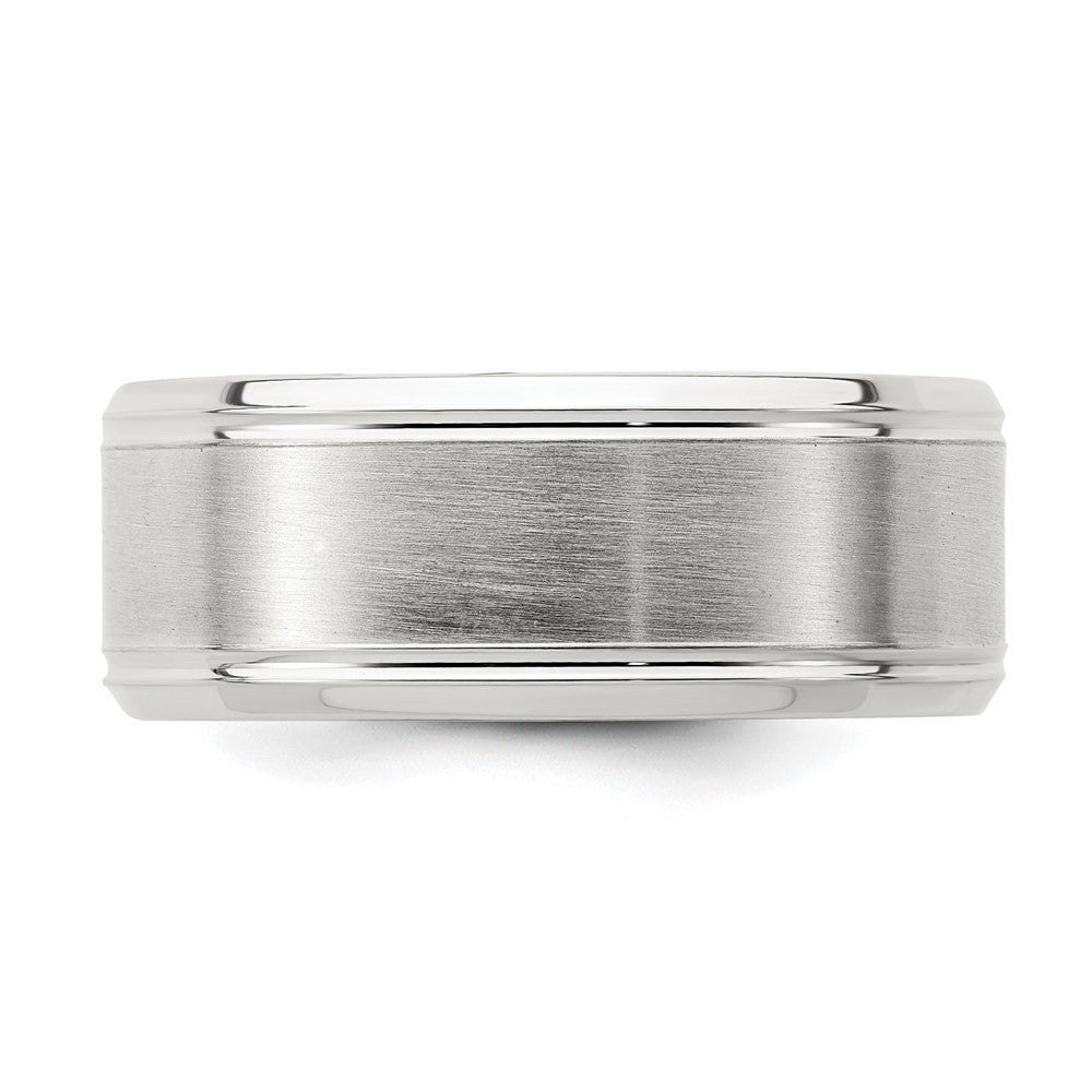 Sterling Silver Rhodium-plated 8mm Brushed Fancy Band