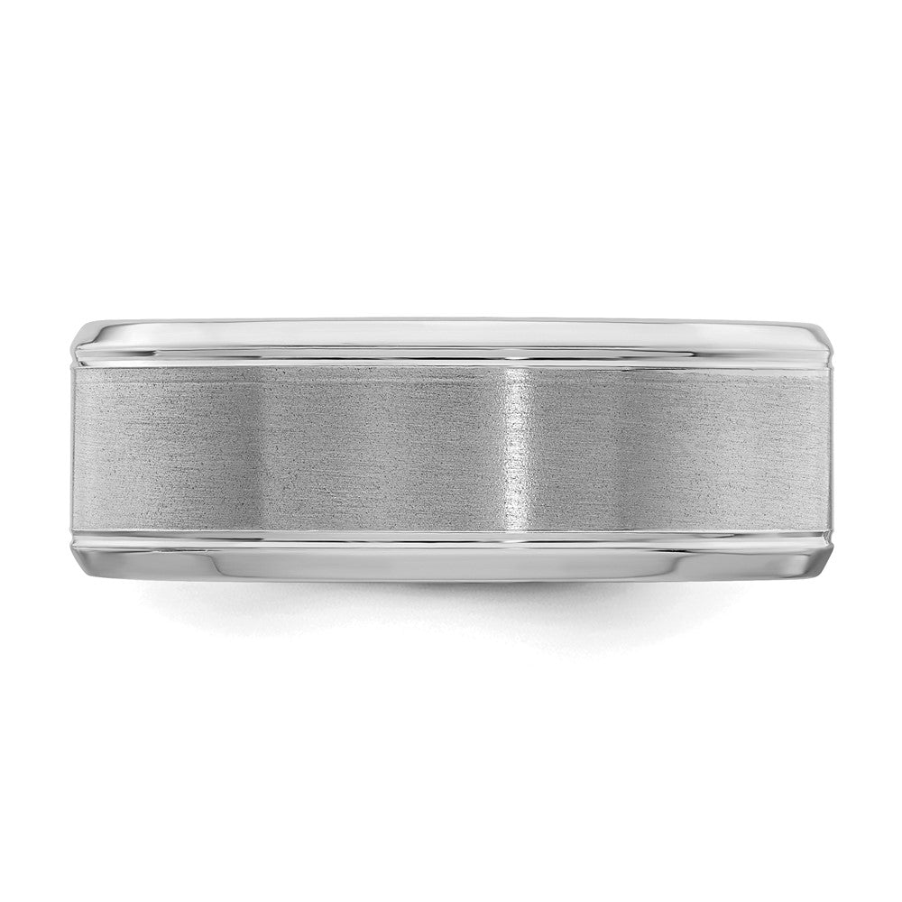 Sterling Silver Rhodium-plated 8mm Brushed Fancy Band