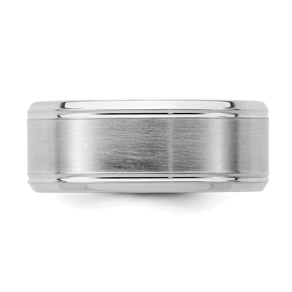 Sterling Silver Rhodium-plated 8mm Brushed Fancy Band