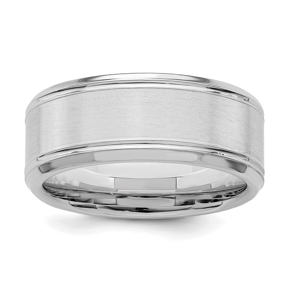 Sterling Silver Rhodium-plated 8mm Brushed Fancy Band