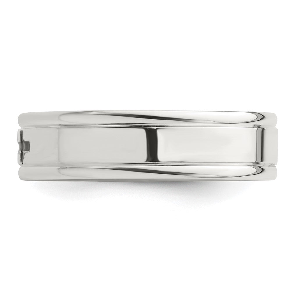 Sterling Silver 6mm Enamel Cross Fancy Band