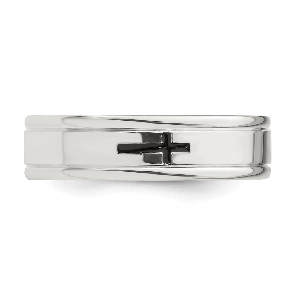 Sterling Silver 6mm Enamel Cross Fancy Band