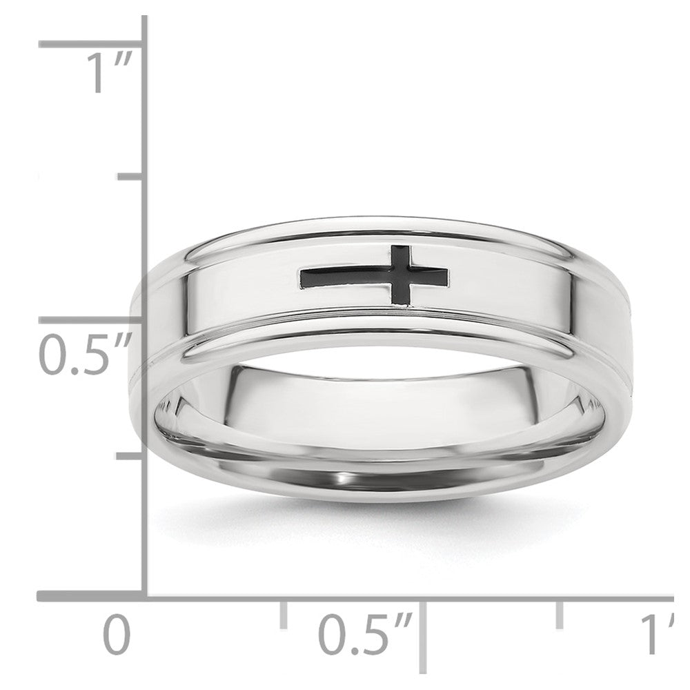 Sterling Silver 6mm Enamel Cross Fancy Band
