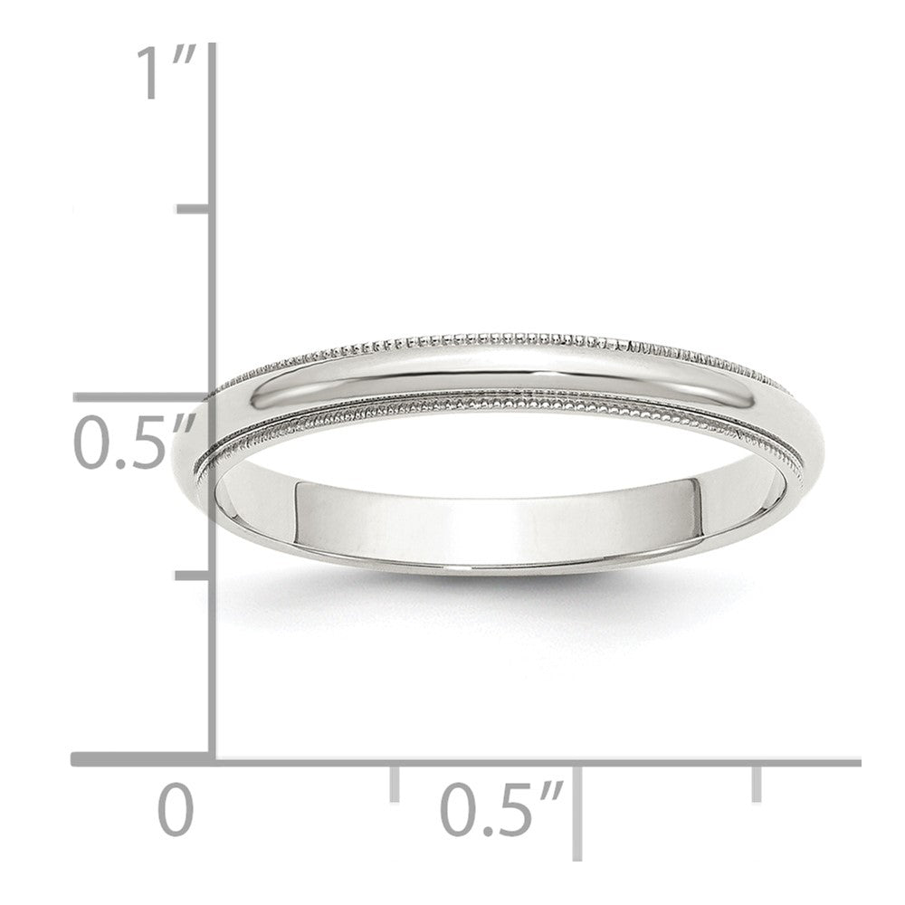 Sterling Silver Rhodium-plated 3mm Half Round Milgrain Band