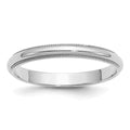 Sterling Silver Rhodium-plated 3mm Half Round Milgrain Band