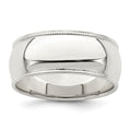 Sterling Silver 8mm Half Round Milgrain Band