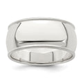 Sterling Silver 9mm Half Round Milgrain Band