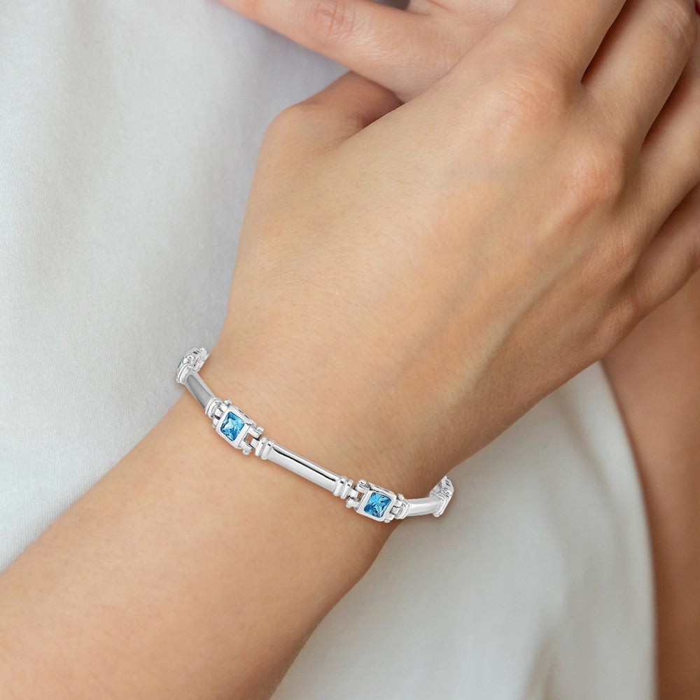 Sterling Silver Rhodium-plated Blue CZ Bracelet