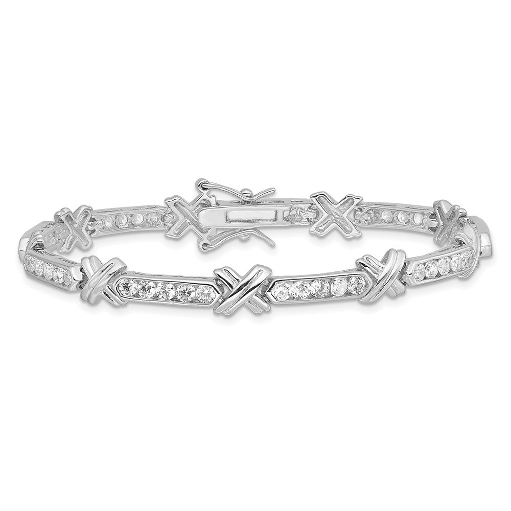 Sterling Silver Rhodium-plated CZ -X- Bracelet