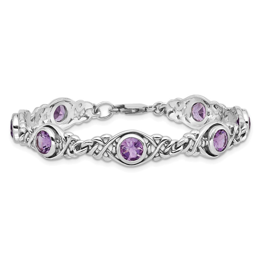 Sterling Silver Rhodium-plated Amethyst Bracelet