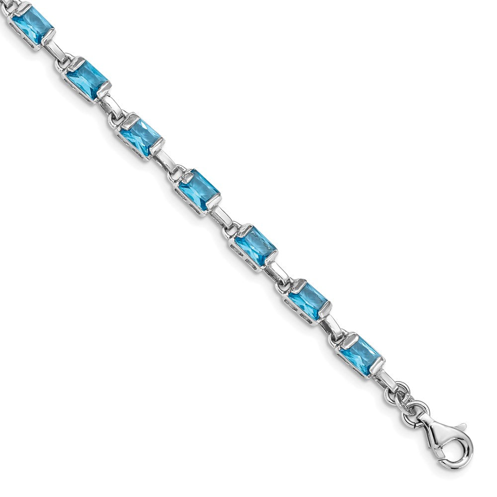 Sterling Silver Rhodium-plated Rectangular Blue Topaz Bracelet