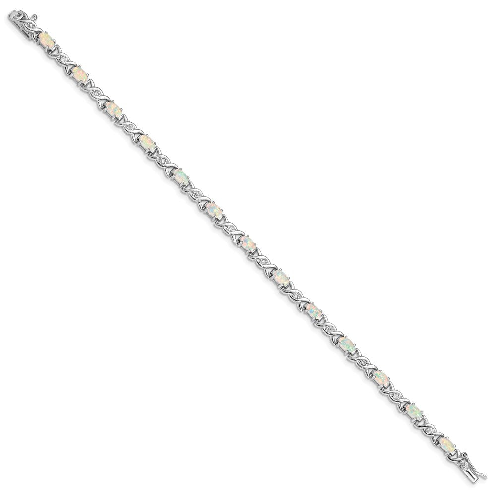 Sterling Silver Rhodium-plated White Created Opal and CZ 7.5inch Bracelet