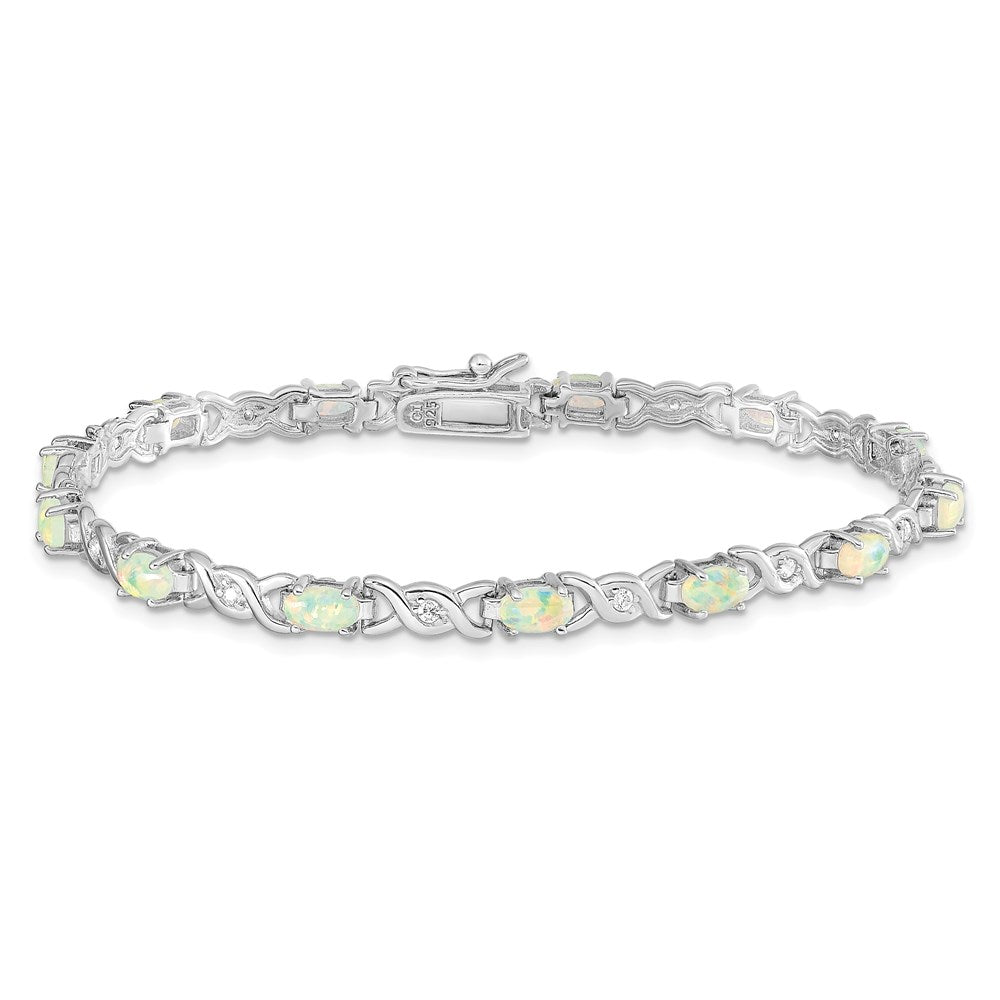 Sterling Silver Rhodium-plated White Created Opal and CZ 7.5inch Bracelet
