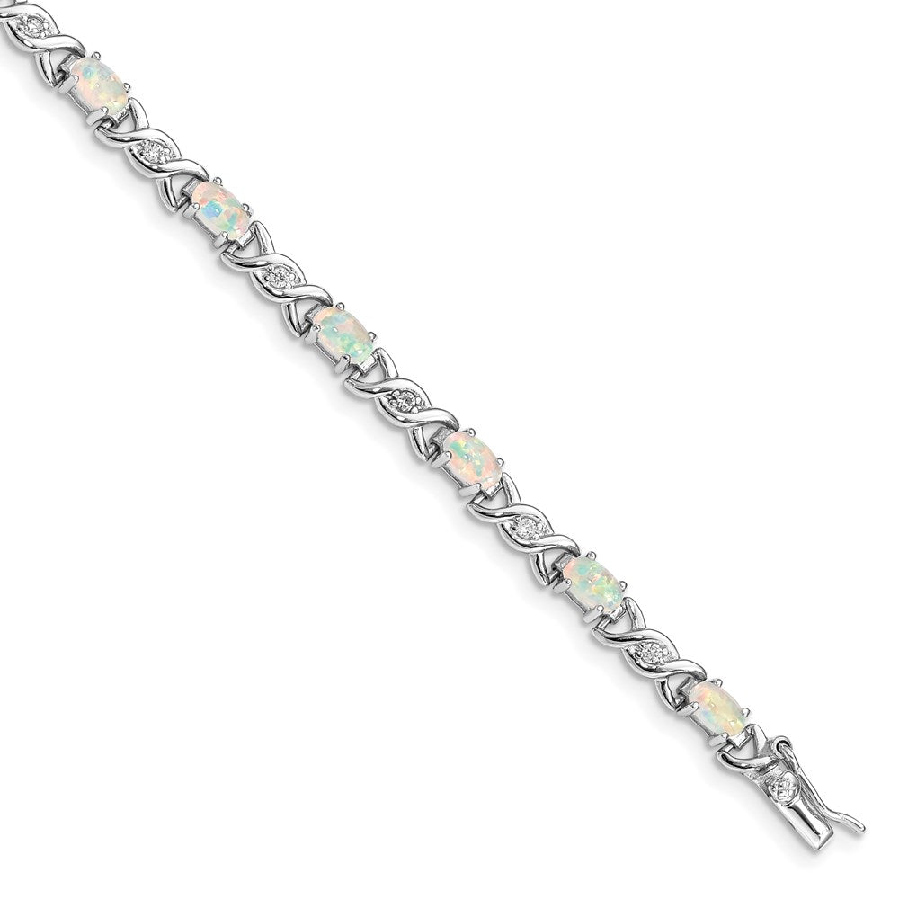 Sterling Silver Rhodium-plated White Created Opal and CZ 7.5inch Bracelet