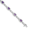 Sterling Silver Rhodium-plated Diamond & Amethyst Bracelet