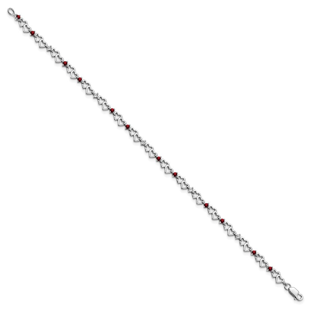 Sterling Silver Rhodium-plated Garnet Diamond Bracelet