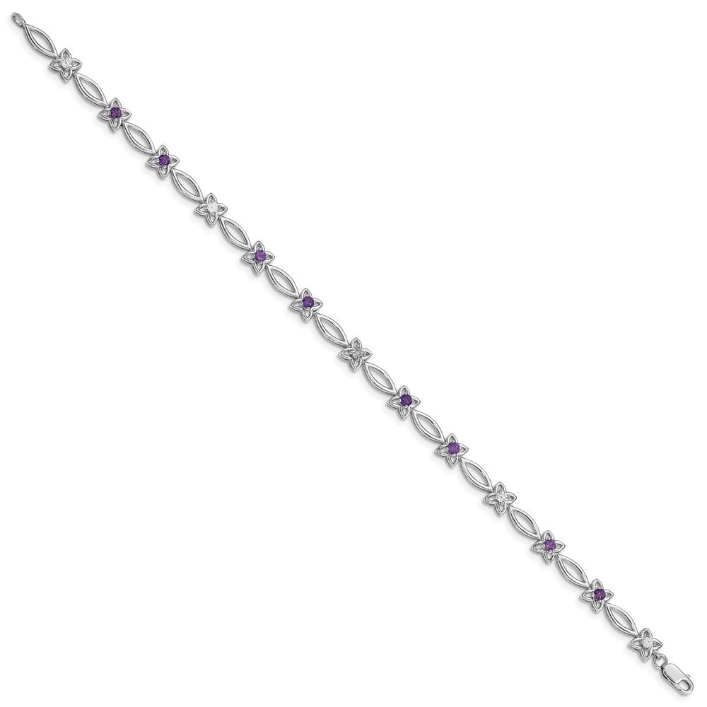 Sterling Silver Rhodium-plated Amethyst Diamond Bracelet