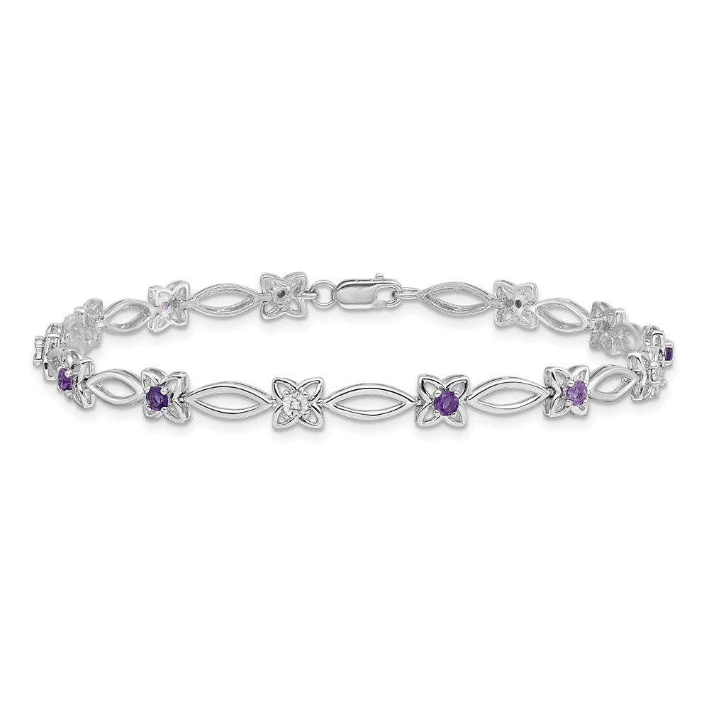 Sterling Silver Rhodium-plated Amethyst Diamond Bracelet