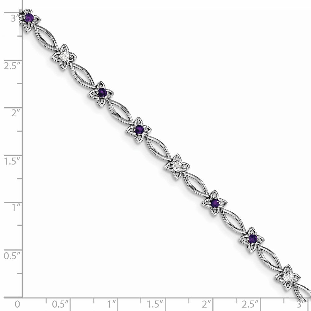 Sterling Silver Rhodium-plated Amethyst Diamond Bracelet