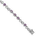 Sterling Silver Rhodium-plated Oval Heart Amethyst Bracelet