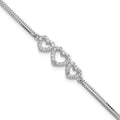 Sterling Silver Rhodium-plated Polished CZ Three Linked Hearts Bracelet