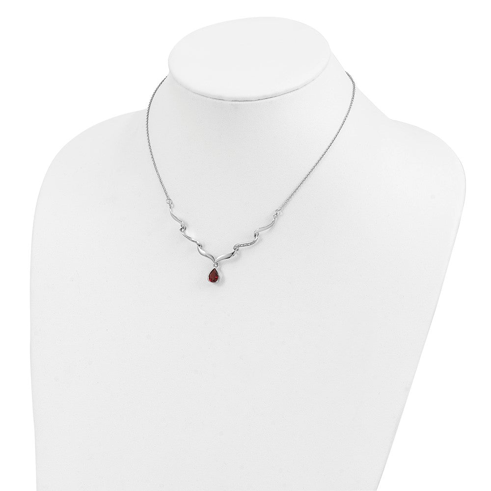 Sterling Silver Rhodium-plated w/Garnet & White Topaz w/2in. ext. Necklace