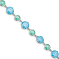 Sterling Silver Rhod-pltd Green/Blue Ice CZ 7in w/1in ext Bracelet