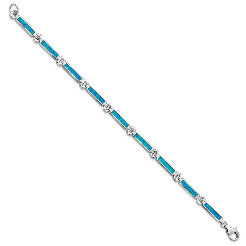Sterling Silver Rhodium-plated Lab Created Opal Bars 7inch Bracelet