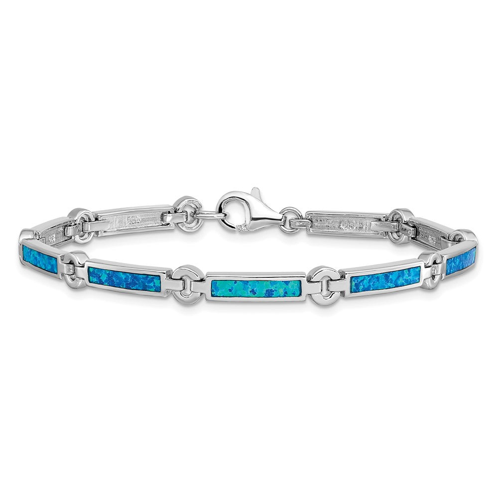 Sterling Silver Rhodium-plated Lab Created Opal Bars 7inch Bracelet