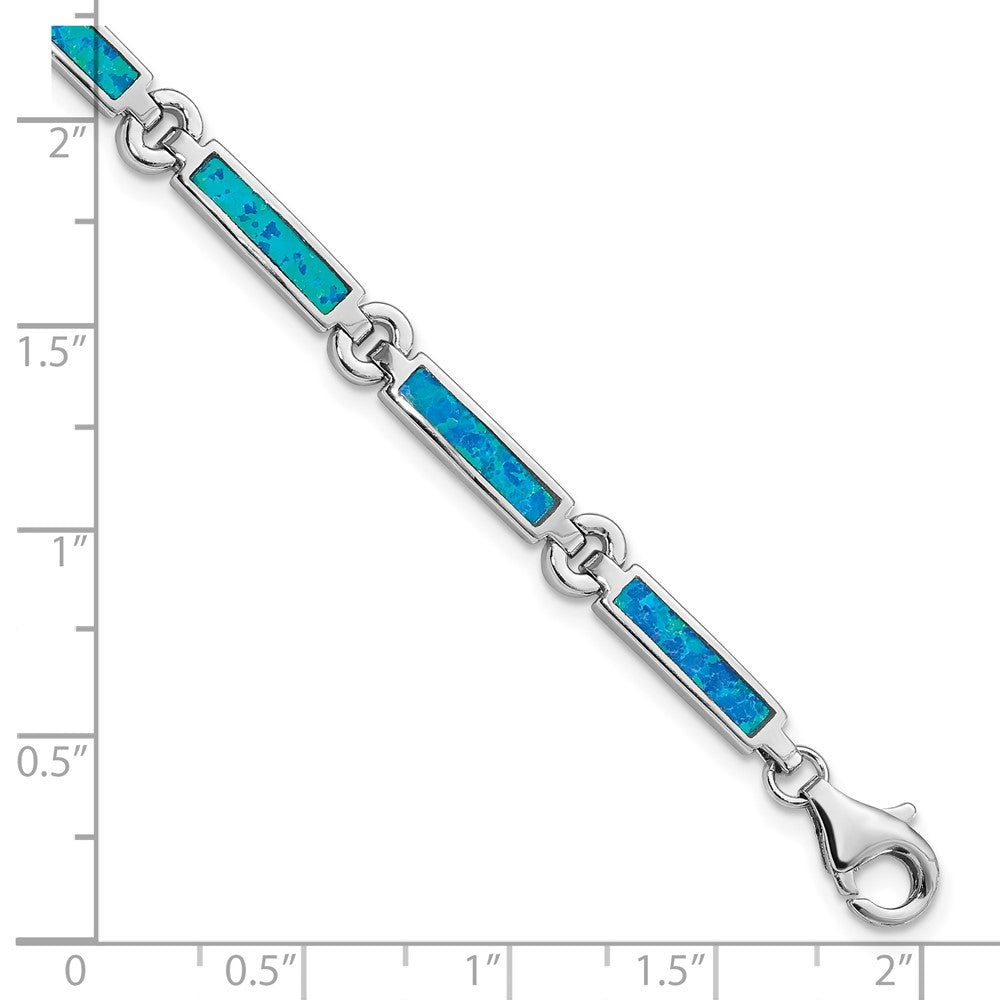 Sterling Silver Rhodium-plated Lab Created Opal Bars 7inch Bracelet